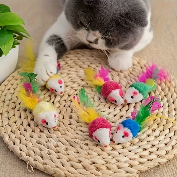 Juguete Ratón con Plumas Set x5